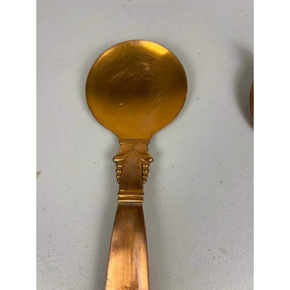 Vintage Copper Salad Serving Set Mid‎ Century Modern Spoon and Fork 12 Inch 2pc